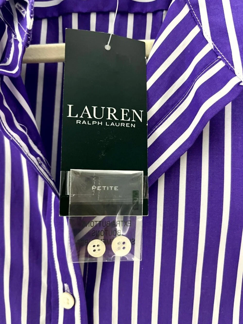 Lauren by Ralph Lauren Purple White Striped Button Down Dress Shirt Women Size 8 - Picture 9 of 10
